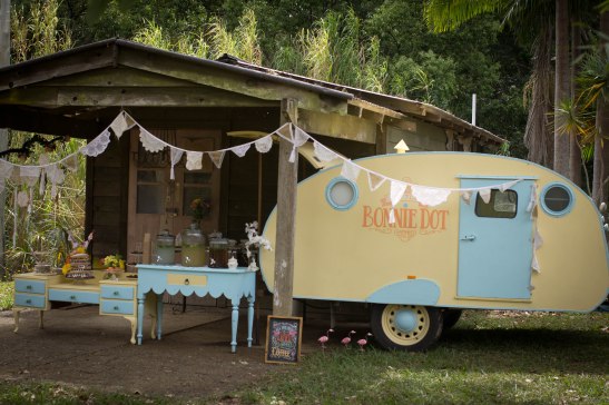 Vintage caravan wedding high tea hens and baby shower hire